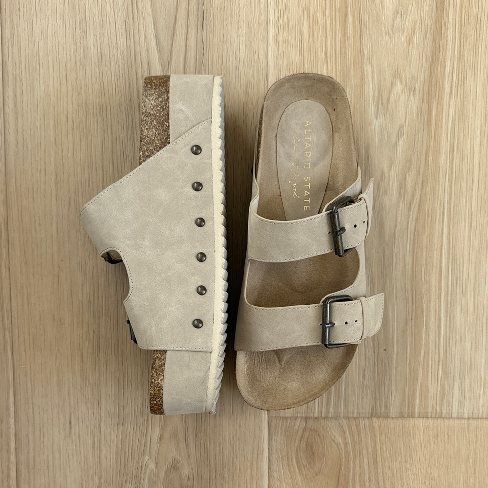 Altar'd State Cream Buckle Mules